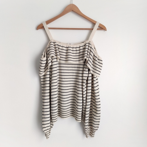 Joie Delbin Stripe Cold Shoulder Sweater L - Picture 3 of 9